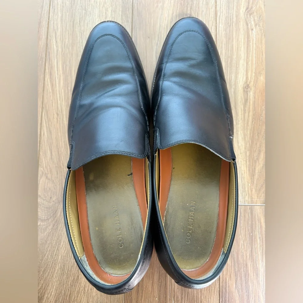 Cole Haan Grand OS Black Almond Toe Leather Slip On Moccasin Loafer Size 13M EUC